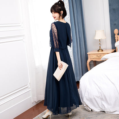 シフォン袖のブルーマリン・エレガンスドレスワンピース(3L/4L/5L/6L)オケージョン/結婚式