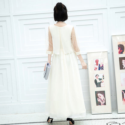 シフォン袖のシャンパンホワイト・エレガンスドレスワンピース(3L/4L/5L/6L)オケージョン/結婚式