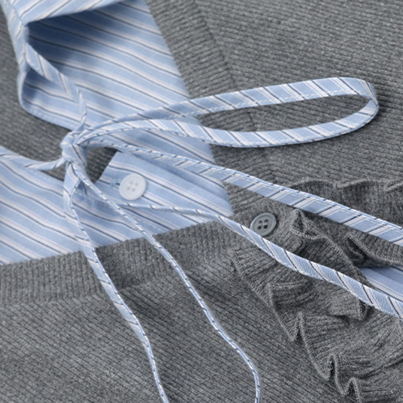 大きいサイズ レディース 知的ガーリーリボン襟レイヤードトップス(LL/3L/4L/5L/6L)