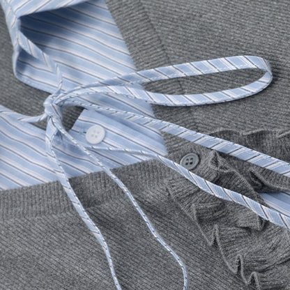 知的ガーリーリボン襟レイヤードトップス(LL/3L/4L/5L/6L)