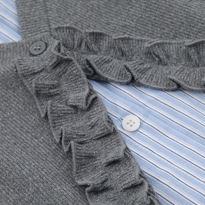 知的ガーリーリボン襟レイヤードトップス(LL/3L/4L/5L/6L)