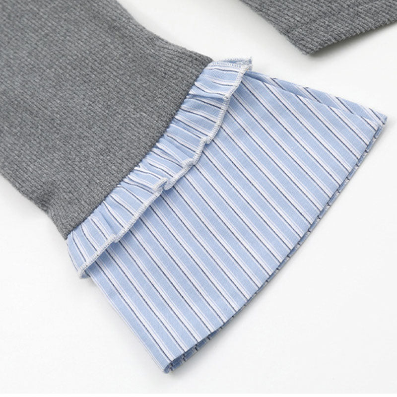 大きいサイズ レディース 知的ガーリーリボン襟レイヤードトップス(LL/3L/4L/5L/6L)