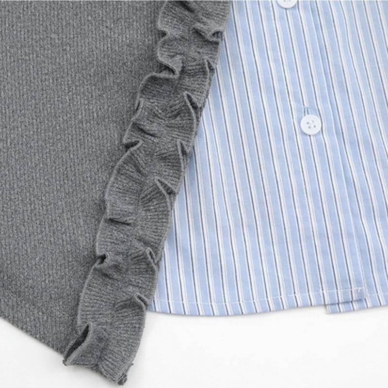 大きいサイズ レディース 知的ガーリーリボン襟レイヤードトップス(LL/3L/4L/5L/6L)