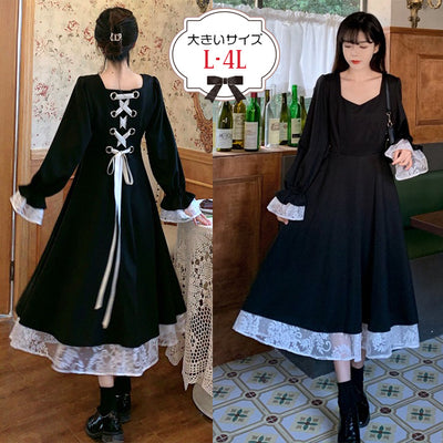 黒薔薇クラシック編み上げロングワンピース(L/LL/3L/4L)