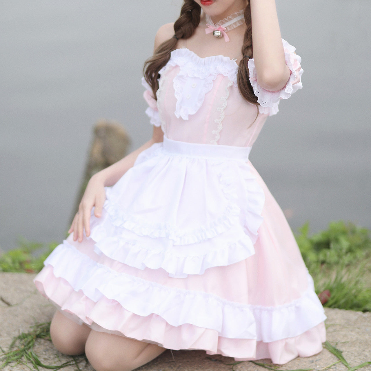 大きいサイズ レディース Off-the-shoulder mini maid dress (M/L/2L/3L/4L/5L/6L) / Cosplay / Halloween