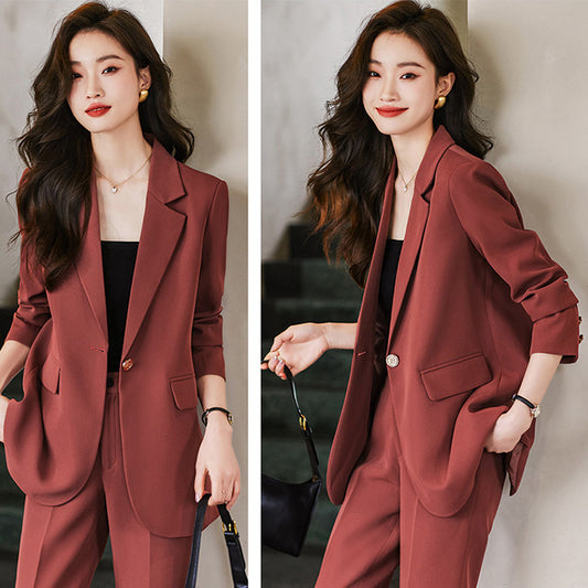 しなやか美ラインぽっちゃりレッドスーツセットアップ(L/LL/3L/4L)