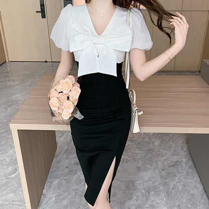 バイカラーリボン・美曲線タイトドレス(L/LL/3L)/キャバドレス/ギャル