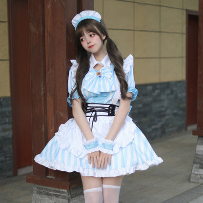 Striped Blue Maid Dress (M/L/2L/3L/4L/5L/6L) / Cosplay / Halloween
