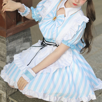 Striped Blue Maid Dress (M/L/2L/3L/4L/5L/6L) / Cosplay / Halloween