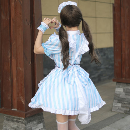 Striped Blue Maid Dress (M/L/2L/3L/4L/5L/6L) / Cosplay / Halloween