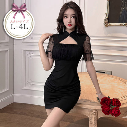 ノワールナイト・レーススリットドレス(L/LL/3L/4L)