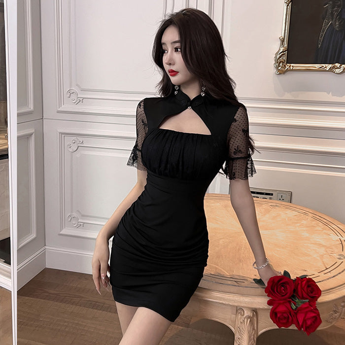 ノワールナイト・レーススリットドレス(L/LL/3L/4L)