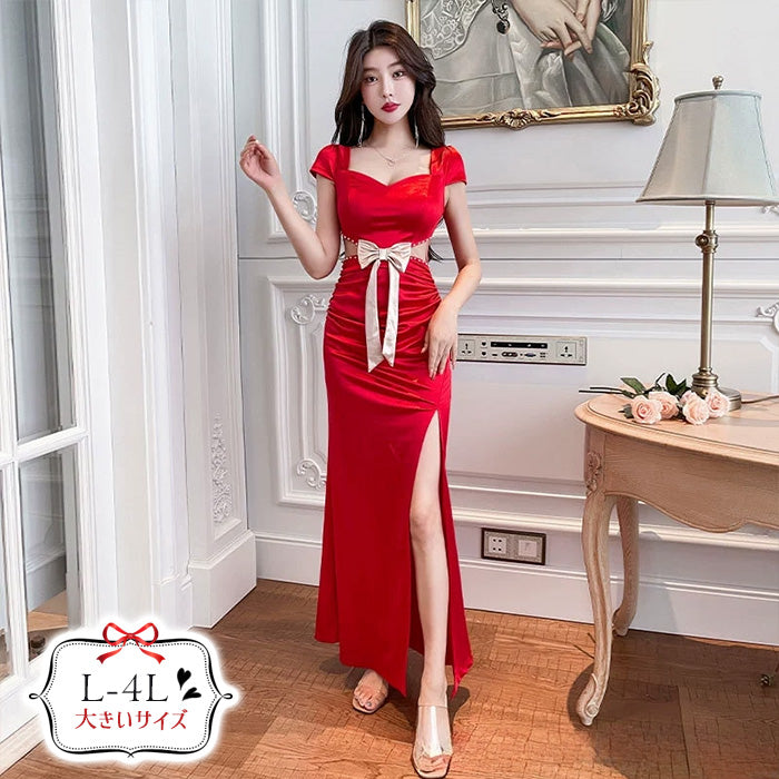 ロイヤルグロウ・クラシカルリボンドレス(L/LL/3L/4L)