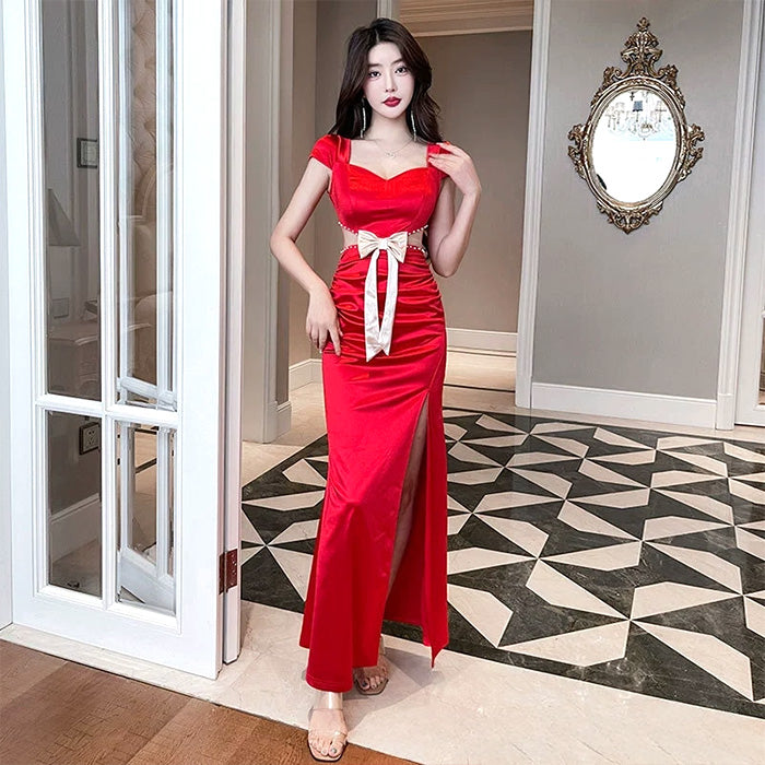 ロイヤルグロウ・クラシカルリボンドレス(L/LL/3L/4L)