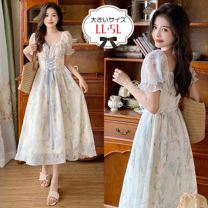 フロストブルーム・ガーデンフレアワンピース(LL/3L/4L/5L)