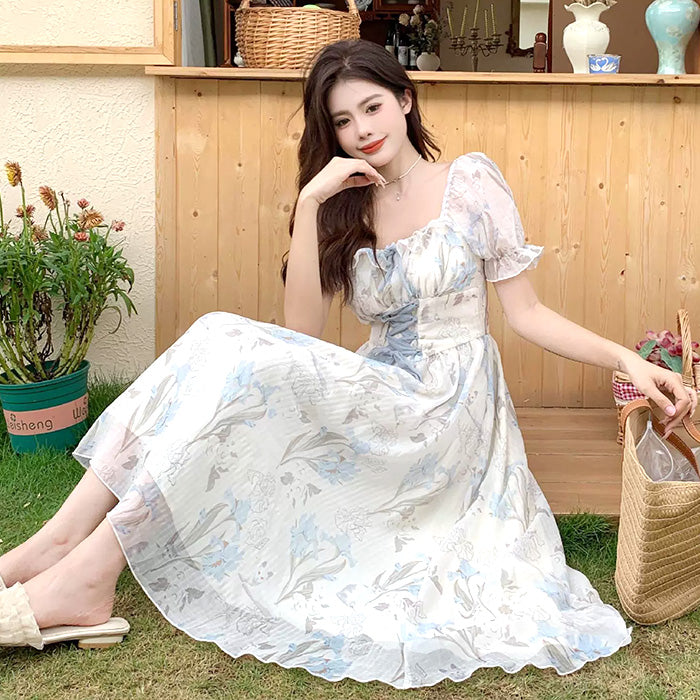 大きいサイズ レディース フロストブルーム・ガーデンフレアワンピース(LL/3L/4L/5L)