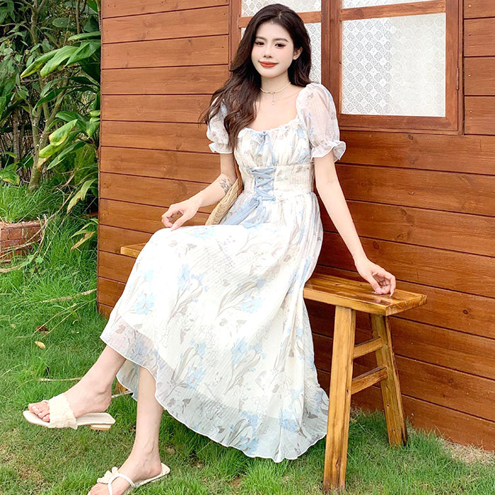 大きいサイズ レディース フロストブルーム・ガーデンフレアワンピース(LL/3L/4L/5L)