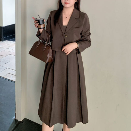 ショコラ・クラシックレイヤードジャケットワンピースセット(LL/3L/4L/5L/6L)