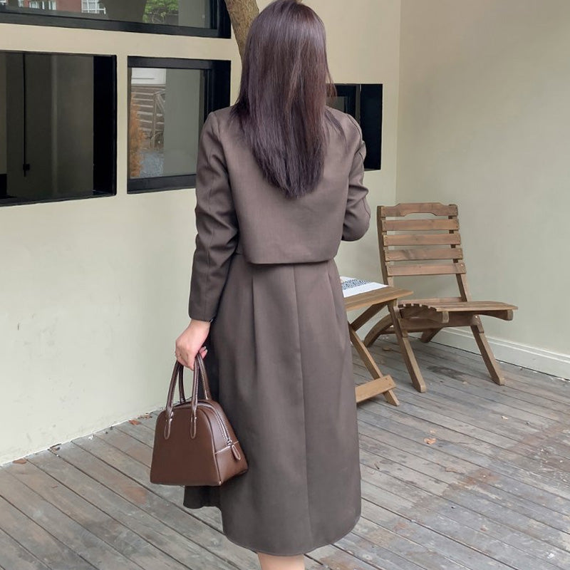 大きいサイズ レディース ショコラ・クラシックレイヤードジャケットワンピースセット(LL/3L/4L/5L/6L)