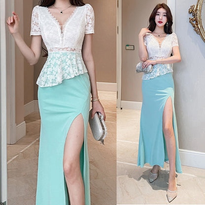 シュガーフレール・レースペプラムスリットドレス(L/LL/3L/4L)