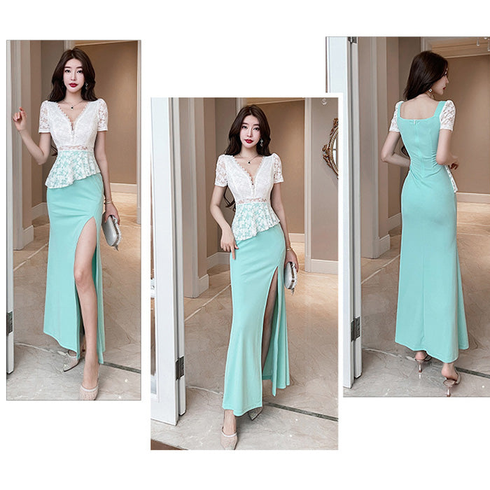 シュガーフレール・レースペプラムスリットドレス(L/LL/3L/4L)