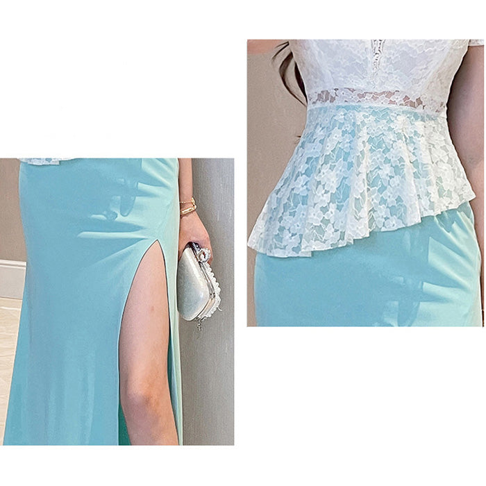 シュガーフレール・レースペプラムスリットドレス(L/LL/3L/4L)