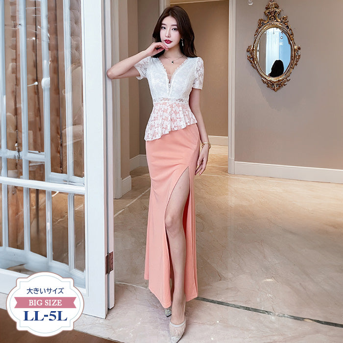 シュガーフレール・レースペプラムスリットドレス(L/LL/3L/4L)