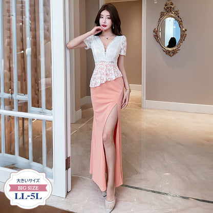 シュガーフレール・レースペプラムスリットドレス(L/LL/3L/4L)