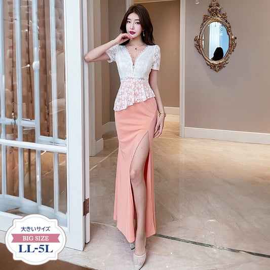 シュガーフレール・レースペプラムスリットドレス(L/LL/3L/4L)