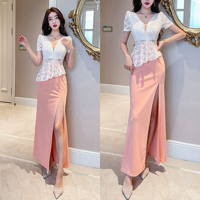 シュガーフレール・レースペプラムスリットドレス(L/LL/3L/4L)