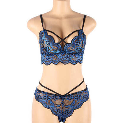 ヴェルヴェットローズ・クロスコード・ブルーランジェリー下着セット(LL-3L/4L-5L)