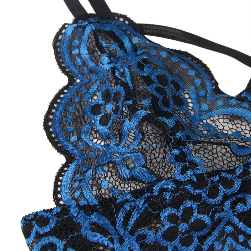 大きいサイズ レディース ヴェルヴェットローズ・クロスコード・ブルーランジェリー下着セット(LL-3L/4L-5L)