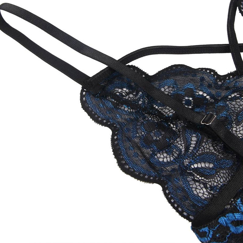 大きいサイズ レディース ヴェルヴェットローズ・クロスコード・ブルーランジェリー下着セット(LL-3L/4L-5L)