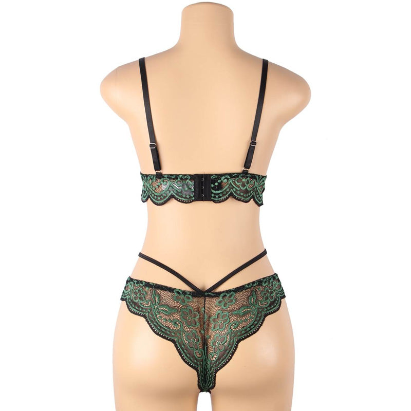大きいサイズ レディース ヴェルヴェットローズ・クロスコード・グリーンランジェリー下着セット(L/LL-3L/4L-5L)