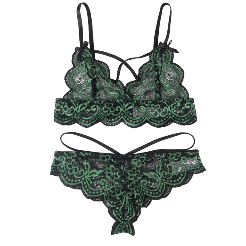 大きいサイズ レディース ヴェルヴェットローズ・クロスコード・グリーンランジェリー下着セット(L/LL-3L/4L-5L)