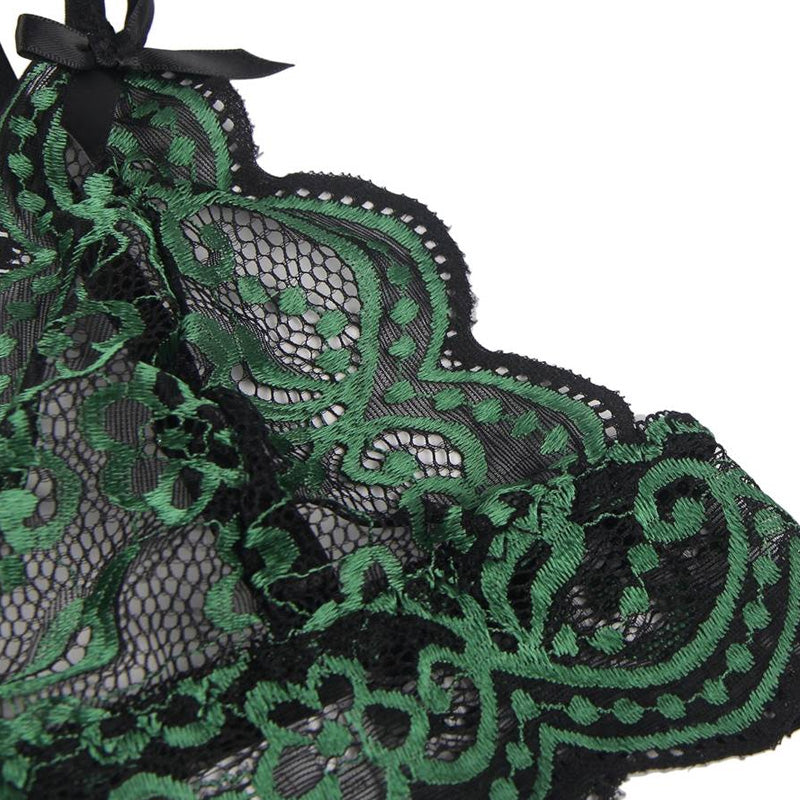 大きいサイズ レディース ヴェルヴェットローズ・クロスコード・グリーンランジェリー下着セット(L/LL-3L/4L-5L)