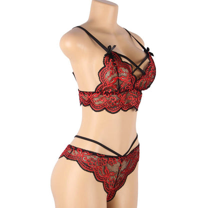 ヴェルヴェットローズ・クロスコード・レッドランジェリー下着セット(L/LL-3L/4L-5L)