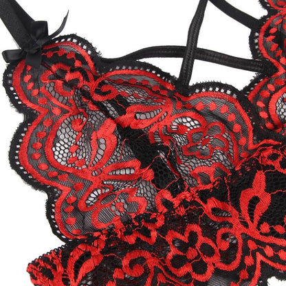 ヴェルヴェットローズ・クロスコード・レッドランジェリー下着セット(L/LL-3L/4L-5L)