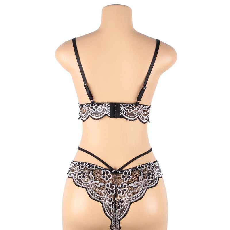 大きいサイズ レディース ヴェルヴェットローズ・クロスコード・グレーランジェリー下着セット(L/LL-3L/4L-5L)