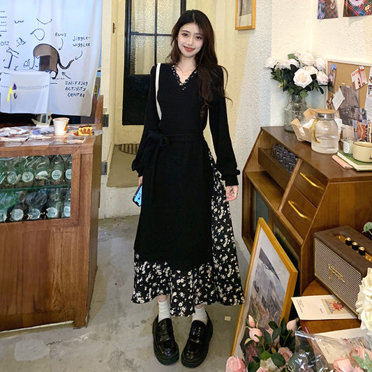 フローラルブラック・アンサンブルワンピース(L/LL/3L/4L/5L)