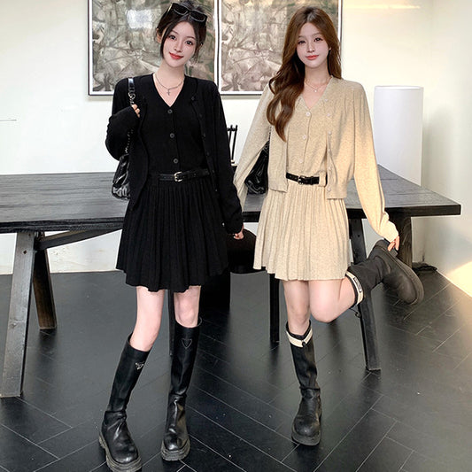 ノーブルムード・カーディガン×プリーツワンピースセット(L/LL/3L/4L)