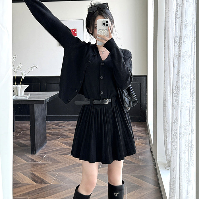 ノーブルムード・カーディガン×プリーツワンピースセット(L/LL/3L/4L)