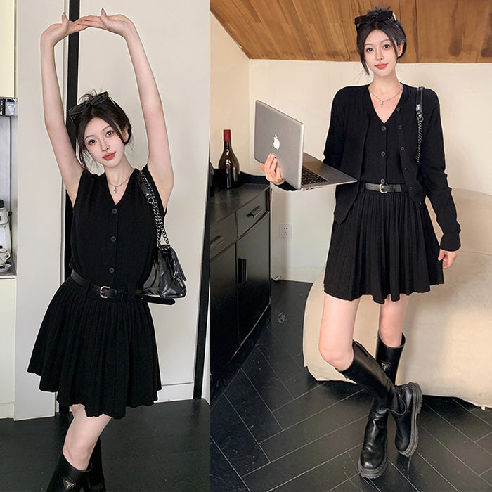 ノーブルムード・カーディガン×プリーツワンピースセット(L/LL/3L/4L)
