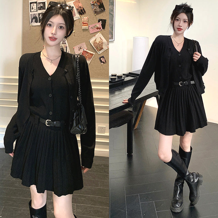 ノーブルムード・カーディガン×プリーツワンピースセット(L/LL/3L/4L)