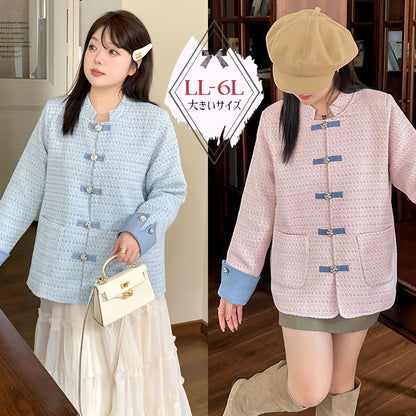 シュガーピンク・エレガント配色ツイードアウター(LL/3L/4L/5L/6L)