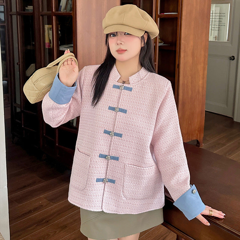 シュガーピンク・エレガント配色ツイードアウター(LL/3L/4L/5L/6L)