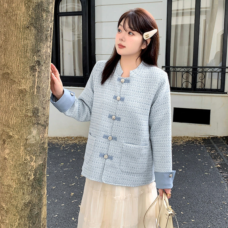 シュガーピンク・エレガント配色ツイードアウター(LL/3L/4L/5L/6L)