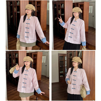 シュガーピンク・エレガント配色ツイードアウター(LL/3L/4L/5L/6L)