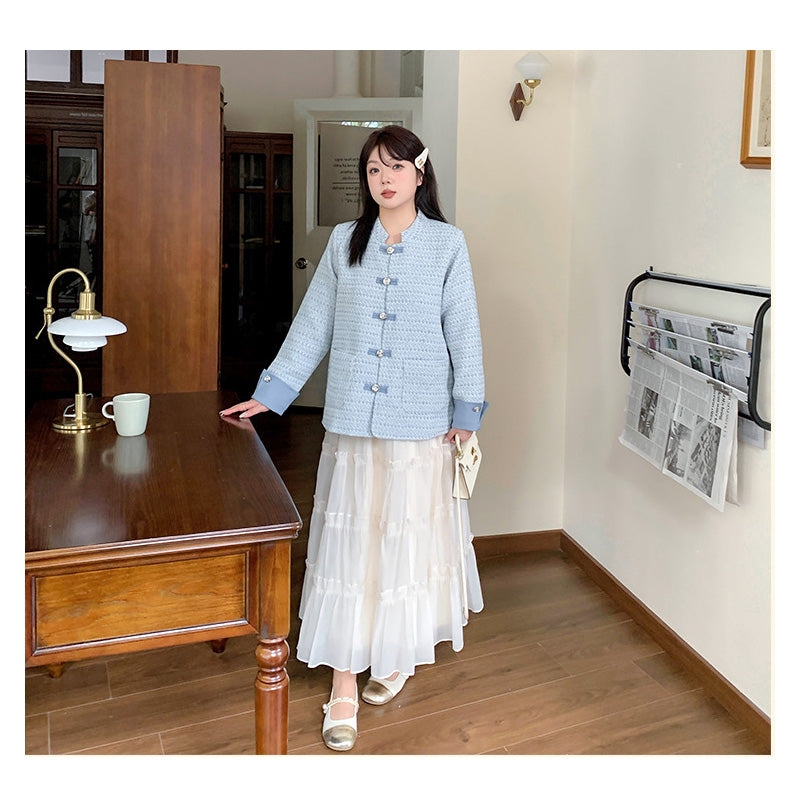 シュガーピンク・エレガント配色ツイードアウター(LL/3L/4L/5L/6L)