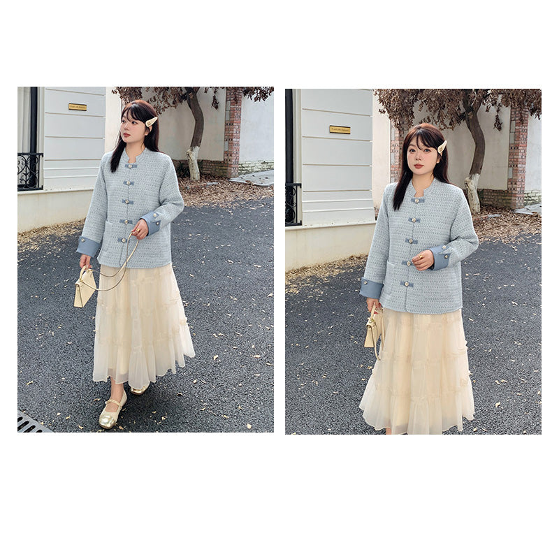 シュガーピンク・エレガント配色ツイードアウター(LL/3L/4L/5L/6L)